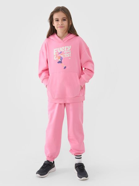 4F Spodnie dresowe joggery dziewczęce - różowe 140 (9-10 lat). Czerwone spodnie sportowe dla dziewczynek 4f, bez wzorów, z bawełny. W wyprzedaży za 59.99 zł.