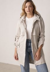 Beżowa Kurtka w Stylu Parki z Odpinanym Kapturem i Sznurkami Enang. Brązowe kurtki damskie Born2be, l, bez wzorów, z jeansu. Za 179.99 zł.