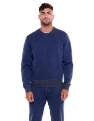 Męska bluza jeansowa z okrągłym dekoltem w kolorze indygo. Niebieskie bluzy sportowe męskie LEONE 1947 APPAREL, l, bez wzorów, z bawełny, z kapturem, na fitness i siłownię. Za 105.21 zł.