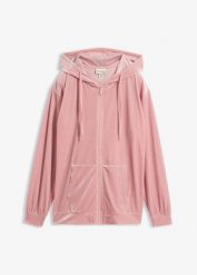 Bluza rozpinana z kapturem z aksamitu. Czerwone bluzy damskie bonprix, bez wzorów, prążkowane, z kapturem. Za 117.99 zł.