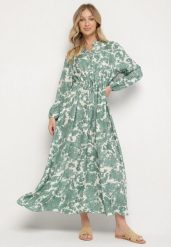 Zielona Rozkloszowana Sukienka z Wiskozą w Kwiatowy Wzór Filirelle. Zielone sukienki damskie Born2be, na spotkanie biznesowe, l, bez wzorów, z wiskozy, eleganckie, bez kołnierzyka, bez ramiączek, maxi, rozkloszowane. Za 119.99 zł.