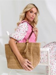 Torebka pleciona shopper - kremowy. Białe torebki shopper damskie Sinsay, bez wzorów, bez dodatków. W wyprzedaży za 39.99 zł.