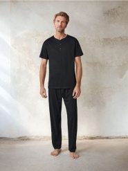 Piżama - czarny. Czarne piżamy męskie Sinsay, l, bez wzorów, z bawełny, bez ramiączek, długie. Za 45.99 zł.