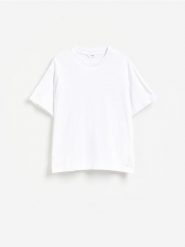 Bawełniany t-shirt boxy - biały. Białe t-shirty męskie Reserved, l, bez wzorów, z bawełny, bez kołnierzyka. Za 69.99 zł.