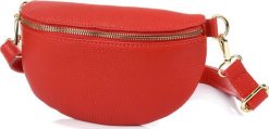Vera Pelle Czerwona Damska Skórzana Włoska Saszetka Nerka na pasek B68. Czerwone paski damskie Vera Pelle, bez wzorów. Za 131.99 zł.