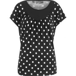 Shirt w kropki, krótki rękaw bonprix czarny w kropki. Czarne bluzki damskie bonprix, bez wzorów, bez kołnierzyka. Za 54.99 zł.