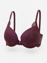 Biustonosz push up z koronką - bordowy. Czerwone biustonosze Sinsay, bez wzorów, z koronki. Za 22.99 zł.