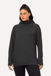 Damskie Sweter Pętla Okrągły dekolt Długi rękaw Bardzo miękki Otwór na kciuk. Czarne swetry damskie Ulla Popken, plus size, bez wzorów, z materiału, bez kołnierzyka, plus size, bez ramiączek, długie, bez kaptura. Za 239.99 zł.