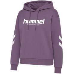 Bluza damska z kapturem Hummel Legacy 2.0. Fioletowe swetry damskie Hummel, bez wzorów, sportowe, bez kołnierzyka, bez ramiączek, z kapturem. Za 279.50 zł.