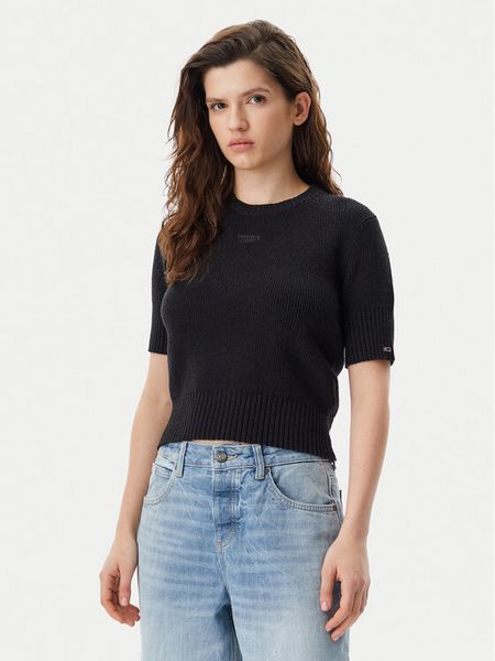 Tommy Jeans Sweter DW0DW20380 Czarny Regular Fit. Czarne swetry damskie Tommy Jeans, m, bez wzorów, z jeansu, bez kołnierzyka, bez ramiączek, bez kaptura. Za 219.99 zł.