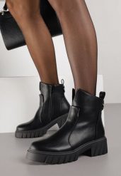 Czarne Casualowe Botki na Podeszwie z Tłoczeniami Rasidia. Czarne botki damskie Born2be, biznesowe, bez obcasa, na płaskiej podeszwie, bez zapięcia. Za 169.99 zł.