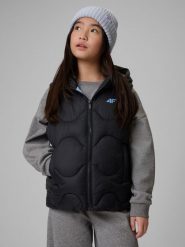 4F Bezrękawnik z wypełnieniem syntetycznym dziewczęcy - czarny 134 (8-9 lat). Czarne kurtki i płaszcze dla dziewczynek 4f, bez wzorów, z materiału, bez kaptura. Za 139.99 zł.
