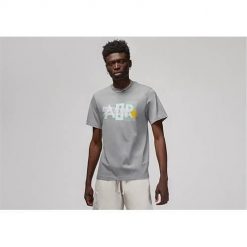 Koszulka sportowa męska Nike Air Jordan. Szare koszulki sportowe męskie Nike, m, bez wzorów, z bawełny, bez kołnierzyka, bez ramiączek. Za 241.00 zł.
