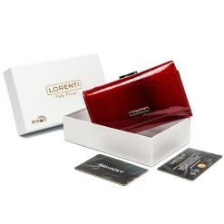 Skórzany portfel damski czerwony Lorenti 55020-RS-1176 RED. Czerwone portfele damskie LORENTI, bez wzorów, z lakierowanej skóry. Za 107.99 zł.