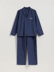 Bawełniana piżama dwuczęściowa - granatowy. Niebieskie piżamy damskie Reserved, l, bez wzorów, z bawełny, bez ramiączek. Za 159.99 zł.