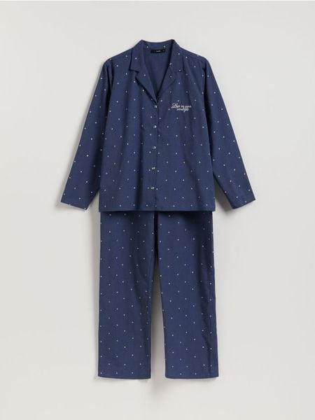 Bawełniana piżama dwuczęściowa - granatowy. Niebieskie piżamy damskie Reserved, l, bez wzorów, z bawełny, bez ramiączek. Za 159.99 zł.