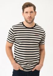 T-shirt w paski T-AIR. Brązowe t-shirty męskie Volcano, l, bez wzorów, z bawełny, bez kołnierzyka. Za 69.99 zł.
