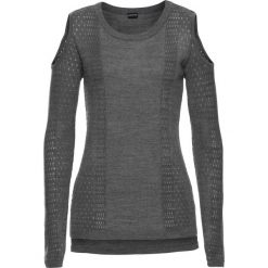 Sweter dzianinowy z wycięciami bonprix szary melanż. Swetry damskie marki KALENJI. Za 54.99 zł.
