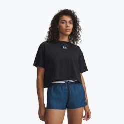 Koszulka treningowa damska Under Armour Rival Boxy Tee Solid black/white. Czarne koszulki sportowe damskie Under Armour, bez wzorów, na fitness i siłownię. Za 83.99 zł.