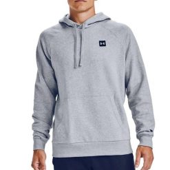 Bluza sportowa męska Under Armour Rival Fleece Hoodie. Szare bluzy męskie Under Armour, m, z aplikacjami, z bawełny, z kapturem, trekkingowe. Za 167.35 zł.
