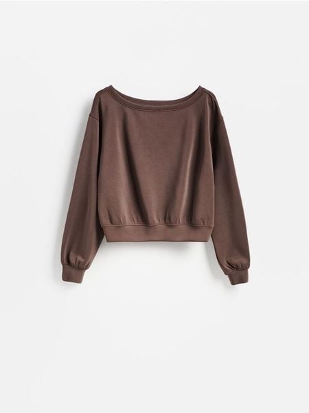 Gładka bluza z modalem - brązowy. Brązowe bluzy damskie Reserved, l, bez wzorów, z dzianiny, bez kaptura. Za 119.99 zł.