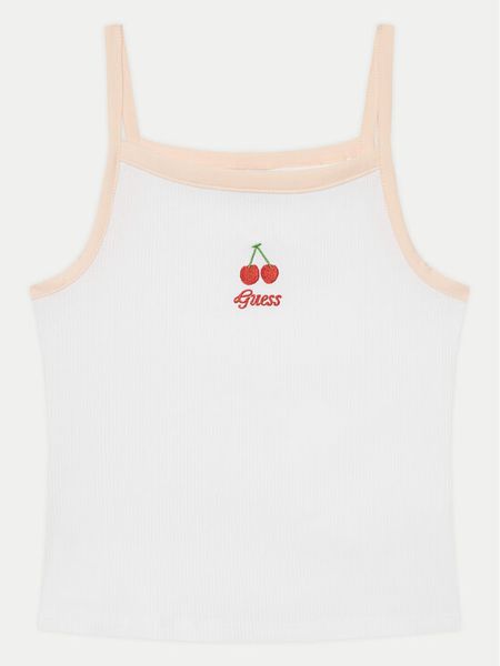 Guess Top J5GI07 KCU20 Biały Slim Fit. Białe t-shirty i topy dla dziewczynek Guess, z aplikacjami, z bawełny, bez ramiączek. Za 59.99 zł.