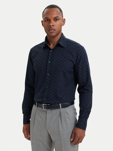 BOSS Koszula Relegant_6_M 50565600 Granatowy Regular Fit. Niebieskie koszule męskie Boss, l, bez wzorów, bez kołnierzyka, bez ramiączek. Za 449.99 zł.