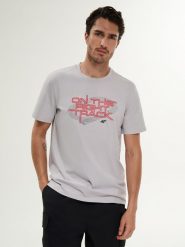 4F T-shirt regular z nadrukiem męski - szary L. Szare t-shirty męskie 4f, l, bez wzorów, z bawełny, klasyczne, bez kołnierzyka. Za 69.99 zł.