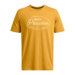 Koszulka treningowa męska Under Armour Project Rock Made Not Born. Żółte koszulki sportowe męskie Under Armour, m, bez wzorów, bez kołnierzyka, bez ramiączek. Za 119.99 zł.