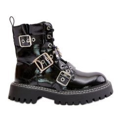 Lakierowane Botki Workery Z Klamrami Czarne Serizia. Czarne botki damskie z lakierowanej skóry, eleganckie, bez obcasa, na płaskiej podeszwie, bez zapięcia. Za 260.19 zł.