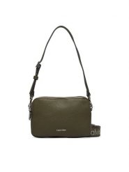 Calvin Klein Torebka Webbing 2X Strap Camera Bag LV04F3656G Zielony ciemny. Zielone listonoszki damskie Calvin Klein, bez wzorów, ze skóry, bez dodatków. Za 409.99 zł.