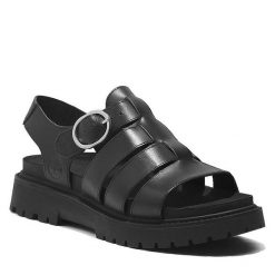 Sandały Timberland. Czarne klapki damskie Timberland, bez wzorów, bez obcasa, na płaskiej podeszwie, bez zapięcia. Za 339.99 zł.