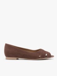 Brązowe baleriny peep toe. Brązowe baleriny damskie Ryłko, na lato, bez wzorów, ze skóry, eleganckie, bez obcasa, na płaskiej podeszwie. Za 399.99 zł.