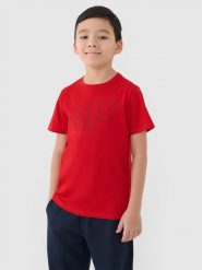 4F T-shirt z nadrukiem chłopięcy - czerwony 164 (13-14 lat). Czerwone t-shirty dla chłopców 4f, bez wzorów, z bawełny, bez ramiączek. Za 39.99 zł.