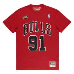 Koszulka Chicago Bulls. Czerwone koszulki sportowe męskie Mitchell & Ness, bez wzorów, bez kołnierzyka, bez ramiączek, do koszykówki. Za 227.00 zł.