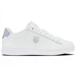 Buty do chodzenia damskie K-Swiss Court Shield II. Białe obuwie sportowe damskie K-SWISS, bez wzorów, z materiału, trekkingowe. Za 319.00 zł.