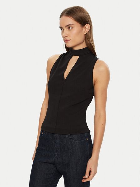 Guess Bluzka W5RP05 KCBO2 Czarny Regular Fit. Czarne bluzki damskie Guess, xxl, z aplikacjami, z syntetyku, bez kołnierzyka, bez ramiączek. Za 139.99 zł.