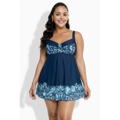 Damskie Sukienka kąpielowa syrenki miękkie miseczki. Niebieskie kostiumy jednoczęściowe damskie Ulla Popken, plus size, bez wzorów, z elastanu, sportowe, plus size. Za 349.99 zł.