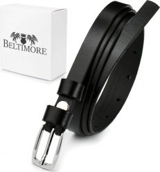 Beltimore Beltimore skórzany damski pasek czarny wąski A82. Czarne paski damskie Beltimore, bez wzorów. Za 39.99 zł.
