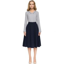Granatowa Rozkloszowana Spódnica Midi. Niebieskie bluzki damskie Molly.pl, l, bez wzorów, z dzianiny, biznesowe, midi, rozkloszowane. Za 84.90 zł.