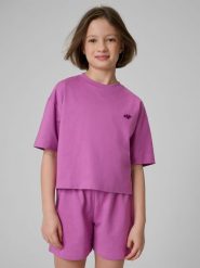 4F T-shirt loose gładki dziewczęcy - różowy 122/128 (6-8 lat). Fioletowe t-shirty i topy dla dziewczynek 4f, bez wzorów, z bawełny, bez ramiączek. Za 49.99 zł.