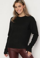 Czarny Sweter z Domieszką Wełny Parizia. Czarne swetry damskie Born2be, bez wzorów, z wełny, eleganckie, bez kołnierzyka, bez ramiączek, długie, bez kaptura. Za 119.99 zł.