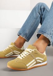 Żółte Sneakersy przed Kostkę z Paskami na Cholewce Deniffia. Żółte obuwie sportowe damskie Renee, bez wzorów. Za 74.99 zł.