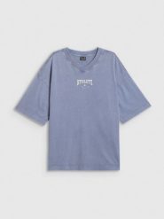 4F T-shirt oversize z nadrukiem damski - granatowy M. Niebieskie koszulki sportowe damskie 4f, m, bez wzorów, z dzianiny, bez kołnierzyka, bez ramiączek. Za 79.99 zł.