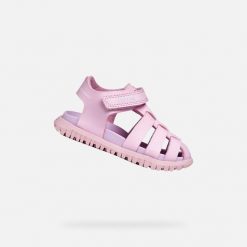 Sandały GEOX B SANDAL FUSBETTO GI Rose. Czerwone sandały damskie Geox, bez wzorów, z syntetyku, bez obcasa, bez zapięcia. Za 189.99 zł.
