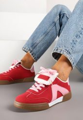 Czerwono-Różowe Sneakersy Tenisówki z Ozdobnym Językiem Alaviela. Czerwone trampki i tenisówki damskie Born2be, bez wzorów, z jeansu, eleganckie, bez zapięcia. Za 89.99 zł.