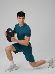 4F Koszulka treningowa regular szybkoschnąca męska - zielona 3XL. Zielone koszulki sportowe męskie 4f, m, bez wzorów, ze skóry, sportowe, bez kołnierzyka. Za 79.99 zł.