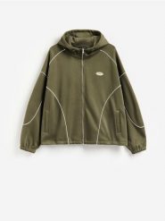 Bluza oversize z bawełną - oliwkowy. Zielone bluzy męskie Reserved, l, bez wzorów, z bawełny, bez kaptura. Za 159.99 zł.