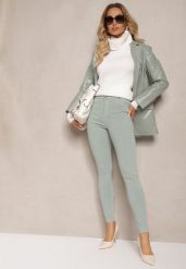 Zielone Skinny Jeansy z Bawełną High Waist Lorie. Zielone jeansy damskie Renee, z podwyższonym stanem. Za 39.99 zł.