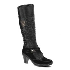 Śniegowce damskie Colorful, wysoka cholewka do kolana cholewka tekstylna pikowana z elementami zamszu stabilny obcas typu słupek pasek z klamrą lekko. Czarne śniegowce i trapery damskie Simen, z materiału, przed kolano. Za 149.00 zł.